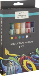Marqueurs acryliques double pointe NASSAU FINE ART, 6 couleurs