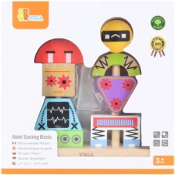 Pyramide empilable en bois ROBOTS avec cartes modèles, 8 pièces – VIGA