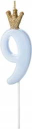 Bougie d’anniversaire Bleue avec Couronne numéro 9