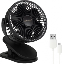 Ventilateur de table sans fil Ruhhy avec USB-C et clip - noir