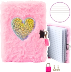 Journal peluche avec cadenas, cœur rose A6, 80 feuilles