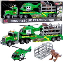 Camion de sauvetage avec hélicoptère et cage pour dinosaure, vert