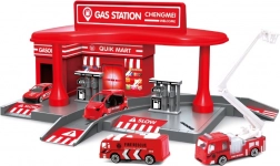 Caserne de pompiers avec 2 petites voitures