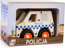 voiture de police en bois avec roues en caoutchouc