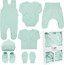 Ensemble nouveau-né pour la maternité NEW BABY I AM, menthe, 7 pièces