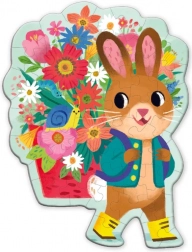 Puzzle Mudpuppy avec message – petit lapin au bouquet