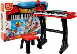 Set de clavier pour enfants avec microphone et tabouret - rouge