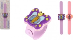 Montre enfant à bracelet slap auto-enroulant avec papillon, en silicone, 22 cm