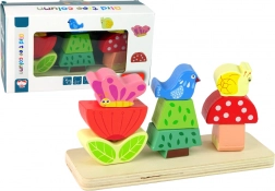 Puzzle en bois fleur, papillon et oiseau