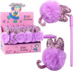 Long stylo gel avec pompon violet