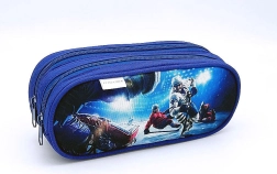 Trousse avec motif de hockey sur glace, double fermeture éclair, bleue