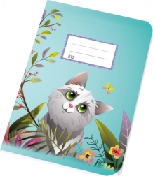 Cahier scolaire A5 512 avec motif de chat, ligné 16 mm