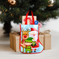 Sac cadeau de Noël en forme de botte bleu 33 cm