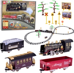 Train électrique avec locomotive à vapeur télécommandée, lumières, sons et fumée – 22 pièces