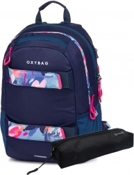 Sac à dos étudiant et trousse OXY Sport Fleurs Bleu