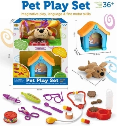 Chien en peluche avec niche et accessoires