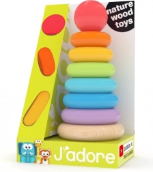 Anneaux arc-en-ciel sur tige – jouet éducatif en bois pour tout-petits