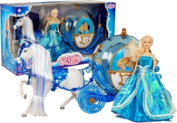 Poupée avec carrosse et cheval à coiffer – set bleu