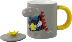 Mug en céramique avec couvercle dinosaure 400 ml, gris