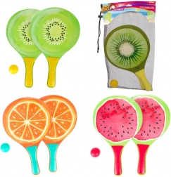 Set de tennis de plage à motif fruité, 2 raquettes et balle dans un sac en filet