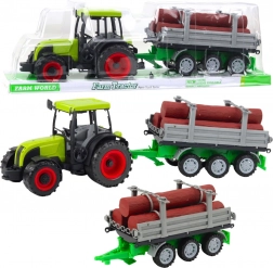 tracteur vert avec remorque à bûches 47 cm