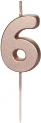 Bougie de gâteau rose doré numéro 6