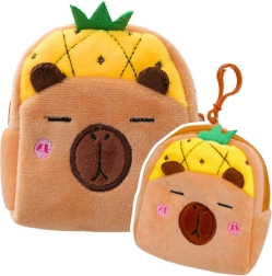 Porte-monnaie en peluche avec pendentif capybara ananas jaune 9,5 × 8 cm