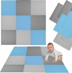 Tapis en mousse HUMBI 180 × 180 cm – grand puzzle imperméable, sûr pour bébés et enfants, 9 pièces, bleu/gris/gris foncé
