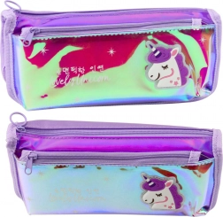 Trousse scolaire holographique violette avec licorne