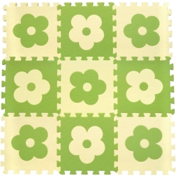 Tapis en mousse puzzle Fleurs vert-beige