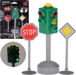 jouet de feu tricolore lumineux avec son et 2 panneaux de signalisation