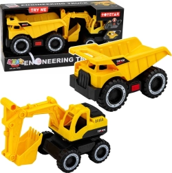 Set de véhicules de chantier – pelleteuse et camion-benne avec lumières et sons, jaune