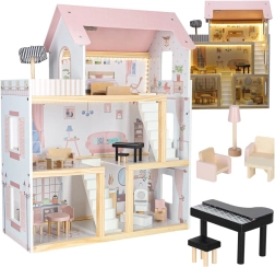 Maison de poupées en bois avec mobilier et éclairage LED 78 cm rose