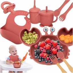 Ensemble de vaisselle en silicone pour enfants crabe 19 pièces rose foncé