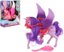 Licorne ailée à coiffer avec peigne, plastique, 22 cm, 3 couleurs