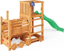 Aire de jeux de jardin en bois FUNGOO Loco avec locomotive et toboggan