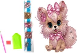 Peinture diamant sur toile – petit chien rose 23 × 30 cm