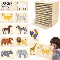 Ensemble de puzzles en bois 12 animaux Montessori avec support Viga