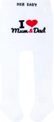 Collants pour enfants en coton NEW BABY blancs I Love Mum and Dad
