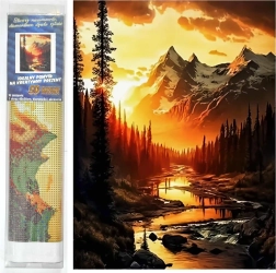 Peinture diamant - Rivière de montagne au coucher du soleil 30x40 cm