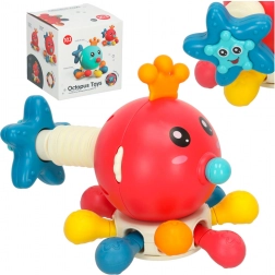 Jouet sensoriel anneau de dentition pour bébés pieuvre Bibi-Inn rouge