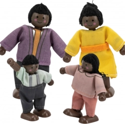 Viga famille de poupées en bois avec vêtements textiles, 4 pcs, peau foncée