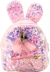Petit sac à dos rose pour enfant avec sequins et oreilles de lapin 4,4 L