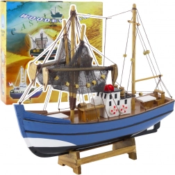Maquette décorative de bateau de pêche bleu 30x26 cm