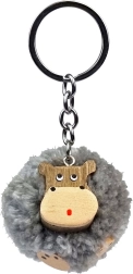 Porte-clés en bois pompon Hippopotame