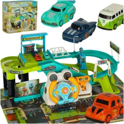 Circuit de voitures de course interactif avec parking et volant