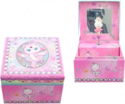 Boîte à bijoux musicale rose avec ballerine chat