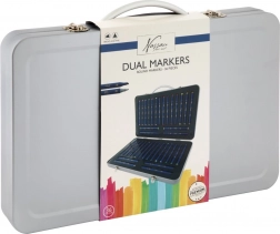 Set de feutres double pointe, 36 pièces, dans une mallette métallique