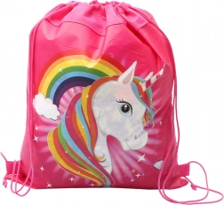 Sac d’école pour chaussures et vêtements avec motif licorne et arc‑en‑ciel, rose 35×27 cm