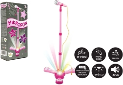 Micro karaoké pour enfants sur trépied avec lumières et sons – Rose